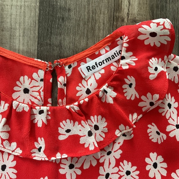 Reformation Stevie Dress 3/4 Sleeves PRINT MINI NAVY BLUE RED FLORAL SZ 2 - Picture 3 of 8